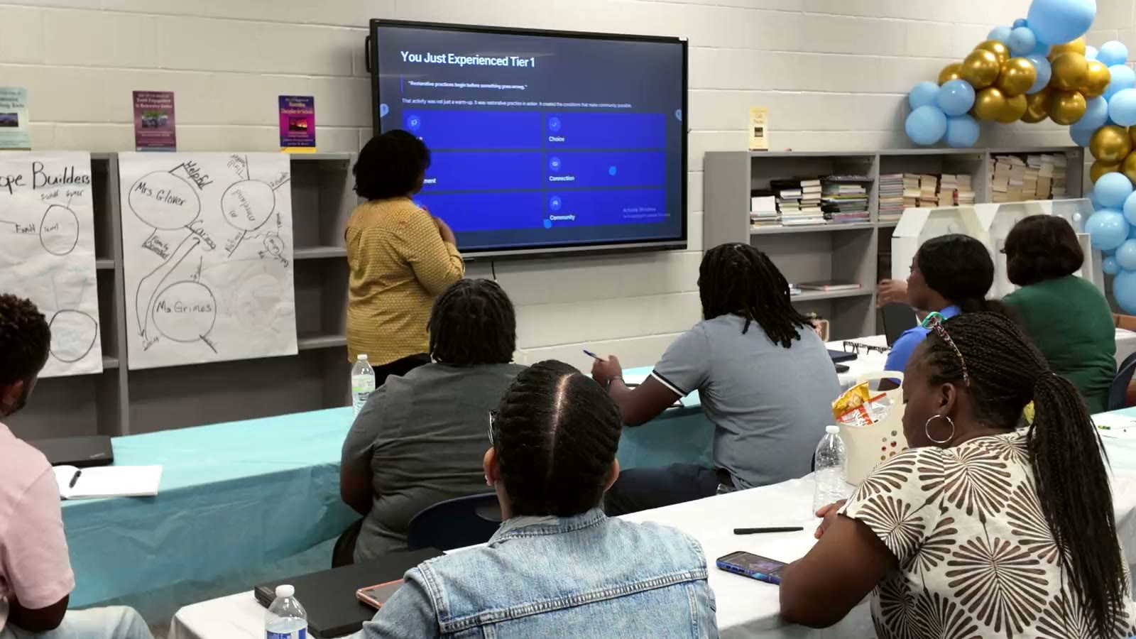 Nikesha Tilton leading a whole school restorative practices training for school staff